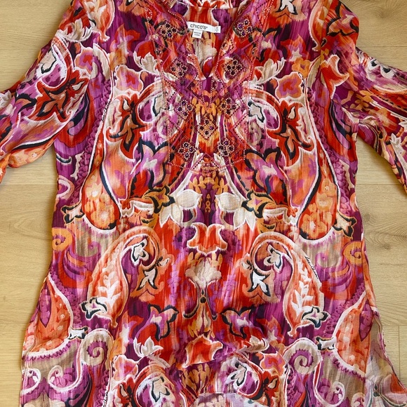 Chico’s Multicolor Pullover Beaded Paisley Blouse Size - 0 (Small Size 4) - Picture 2 of 6